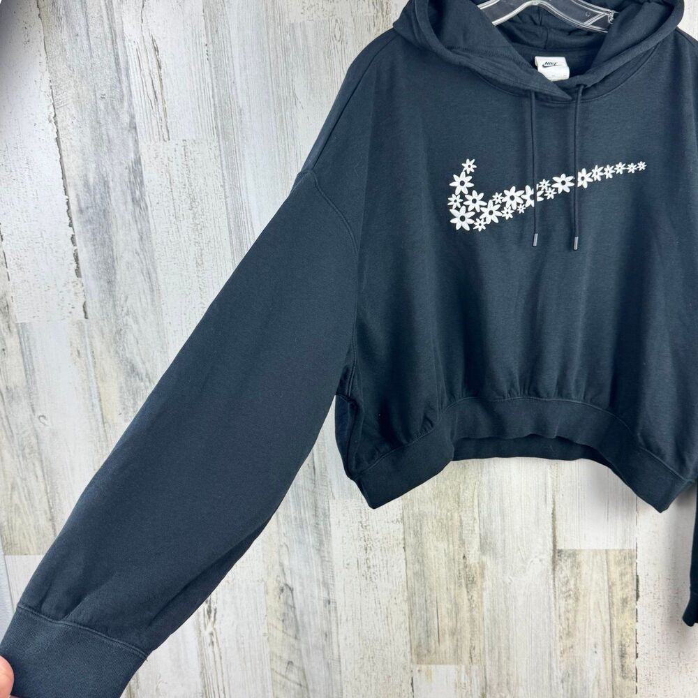 Nike Cropped Hooded Sweatshirt Floral Flower Swoosh Logo Womens XL - Picture 5 of 11
